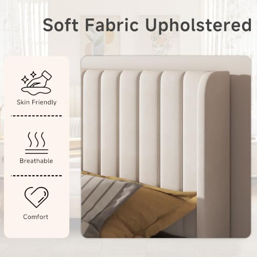 Queen Bed Frame with Vertical Channel Tufted Headboard & Wingback, view 6
