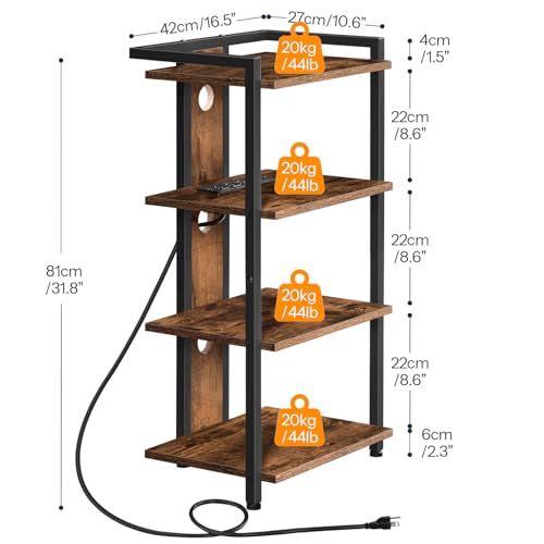 4-Tier AV Media Stand, Media Console with Charging Station and LED Light, view 4