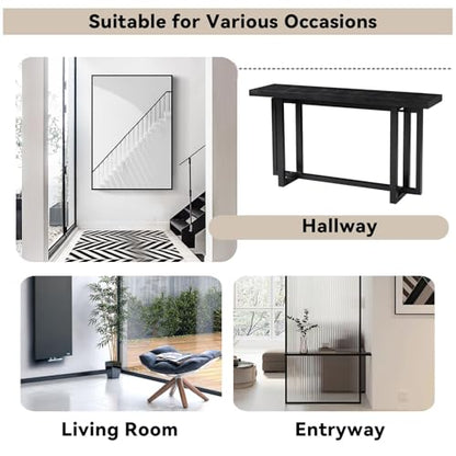 59.05-Inch Long Behind Couch Sofa Table for Living Room, Farmhouse Console Table with Storage, Narrow Accent Entryway Tables for Hallway Entrance Foyer (Black)