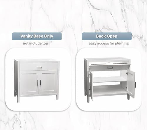 White 30" Width Freestanding Bath Vanity Tip-Out Drawer Sink Base Cabinet Without Top (White Newport, 30" Wx21 Dx34.5 H)