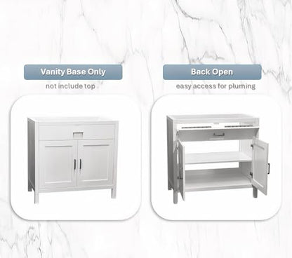 White 30" Width Freestanding Bath Vanity Tip-Out Drawer Sink Base Cabinet Without Top (White Newport, 30" Wx21 Dx34.5 H)
