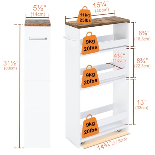 Slim Rolling Storage Cart, Wood 4-Tier Narrow Kitchen/Laundry Cart, view 4