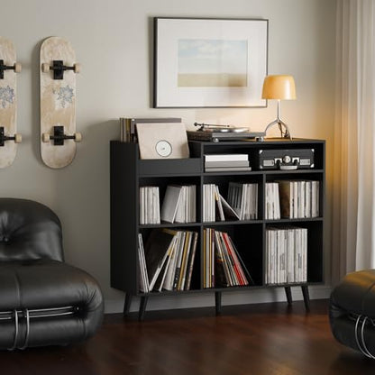 Large Record Player Stand with Vinyl Storage Cabinet, view 3