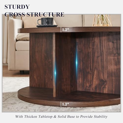 Round Coffee Table for Living Room, 32" Modern Center Table with Cross Support Structure & Open Storage Cubby, Wood Circle Cocktail Table for Small Space, Apartment, Dark Walnut