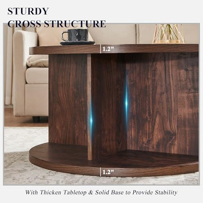 Round Coffee Table for Living Room, 32" Modern Center Table with Cross Support Structure & Open Storage Cubby, Wood Circle Cocktail Table for Small Space, Apartment, Dark Walnut