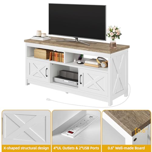 Farmhouse TV Stand, Charging Hub for 65 Inch TV, Grey Washed & White, view 6