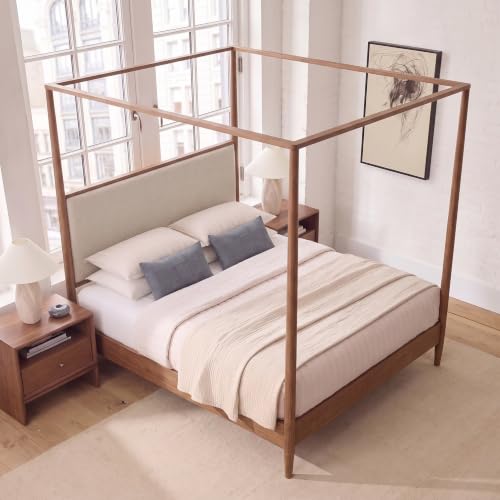 RuiSiSi Queen Size Canopy Bed Frame with Boucle Headboard, view 8