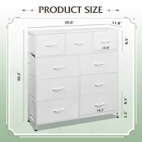 Tall Dresser for Bedroom, 9 Drawer Chest of Drawers, White, view 4