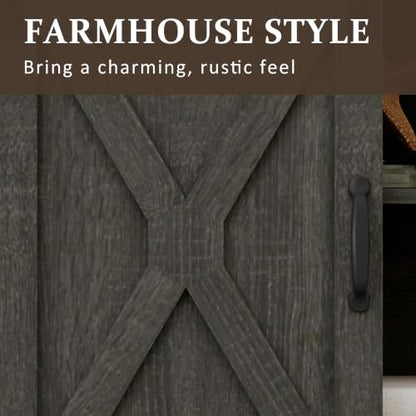 Farmhouse TV Stand with Two Barn Doors for 65+ Inch TV (Dark Grey), view 8