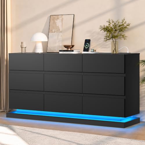 9 Drawer Dresser with LED Light, Dresser with Charging Station, view 2