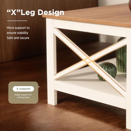 Farmhouse Coffee Table for Living Room, White, view 6