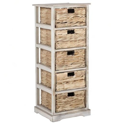 SAFAVIEH Furniture - Vedette 5-Basket Storage Tower - White Washed - Solid Wood - Coastal Basket Tower Design - Ideal for Entryway, Living Room, 17.5"W x 13.5"D x 46"H - Fully Assembled (AMH5739E)