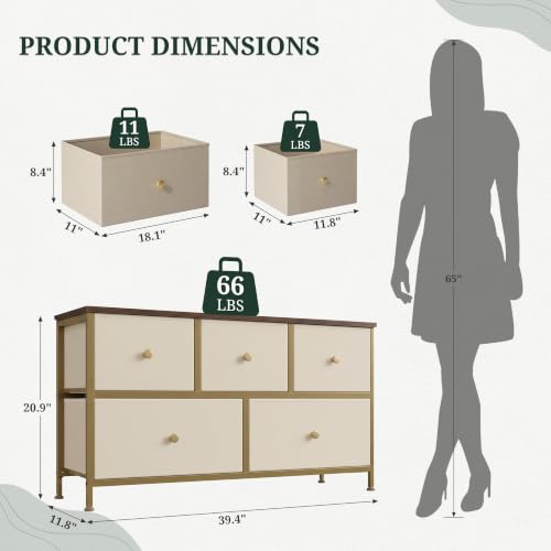 5 Drawer Dresser for Bedroom, Fabric Storage Drawer Unit, view 4