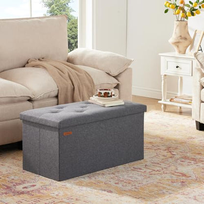 Storage Ottoman Bench, 30 Inches Button Tufted Upholstered Ottoman Footstool with Storage for Living Room Bedroom Entryway, Load 660 lb, Linen Dark Gray
