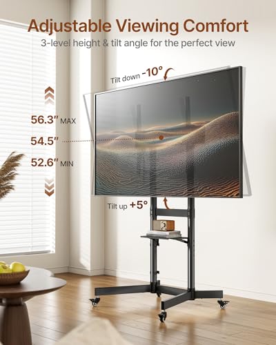 Heavy-Duty Rolling TV Stand for 55–100" Screens — Supports 165 lbs, Stable Mobile TV Cart with Shelf & Locking Wheels, Max VESA 800x600mm, Black