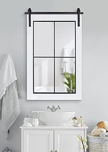 Cates Farmhouse Window Wall Mirror; 22 x 37; White; Sophisticated 4-Pane Panel Mirror for Wall