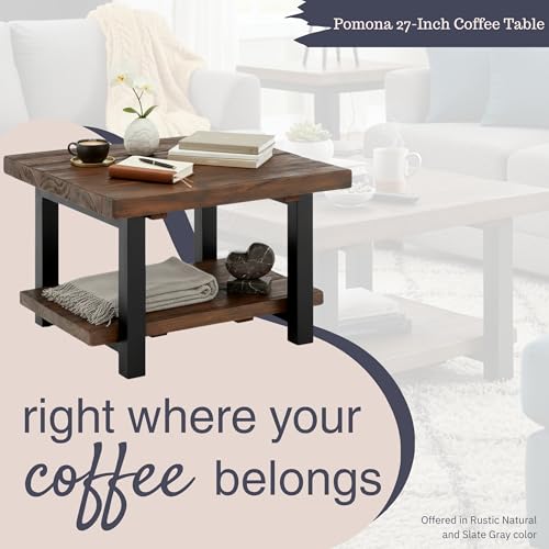 Pomona 27-Inch Square Solid Wood Coffee Table with Metal Legs – Modern Farmhouse Rustic Small Space Table by (Rustic Brown)