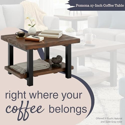 Pomona 27-Inch Square Solid Wood Coffee Table with Metal Legs – Modern Farmhouse Rustic Small Space Table by (Rustic Brown)
