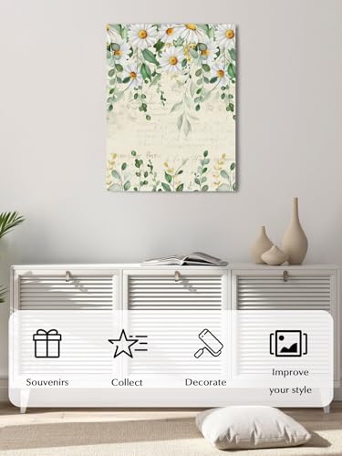 NuYeBiofx Countryside Daisies Eucalyptus Leaves Canvas Wall Art Prints,40"x28" Framed Picture Artwork Vintage Botantical Printed Canvas Oil Painting for Living Room Bedroom Office,Ready to Hang