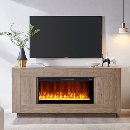 70" Fireplace TV Stand for 80" TV, Thick Block Media Console,Alder Grey, view 2