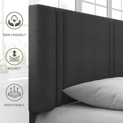 Queen Platform Bed Frame, Fabric Upholstered Queen Bed Frame, view 5
