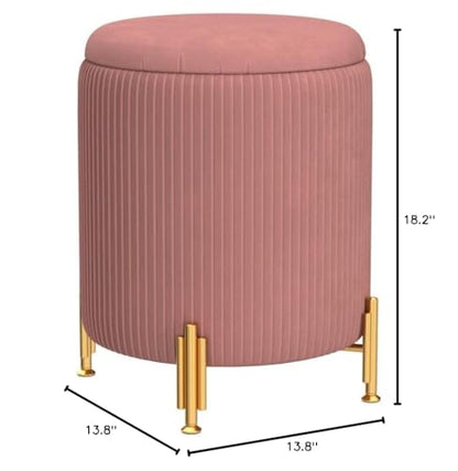 Round Ottoman Foot Stool with Storage and Metal Legs for Living Room Bedroom, Velvet Upholstered Footrest Stool Support 300lbs Modern Padded Seat Ottoman Coffee Table (Dusty Rose)