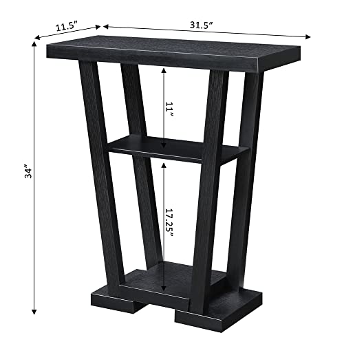 Newport V Console Table 31.5" - Modern Sofa Table with Storage Shelves, Narrow Entryway Hall Table for Living Room, Display Accent Table, Black