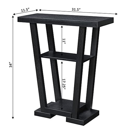 Newport V Console Table 31.5" - Modern Sofa Table with Storage Shelves, Narrow Entryway Hall Table for Living Room, Display Accent Table, Black
