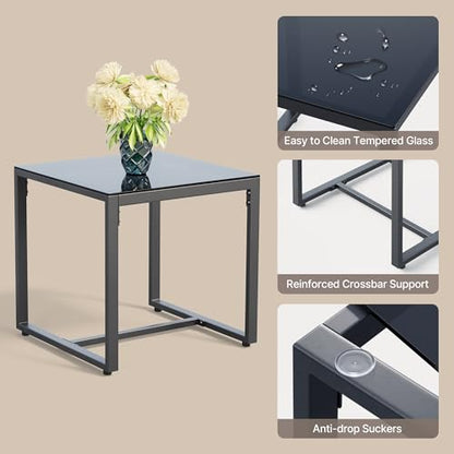 3 Piece Patio Bistro Set, Outdoor Black Wicker Furniture Sets, Modern Rattan Chair Conversation Sets with Coffee Table, for Yard, Garden, Balcony, Poolside, Cushion-Grey