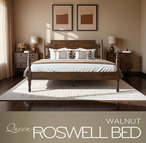 Solid Wood Queen Size Platform Bed Frame with Headboard & Footboard, view 4