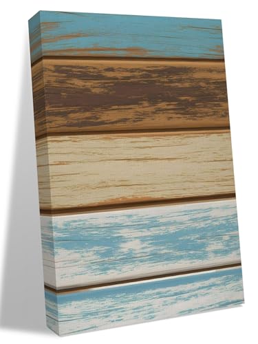NuYeBiofx Wood in Turquoise Beige Canvas Wall Art Prints,48"x32" Framed Picture Artwork Rustic Farmhouse Background Printed Canvas Oil Painting for Living Room Bedroom Office,Ready to Hang