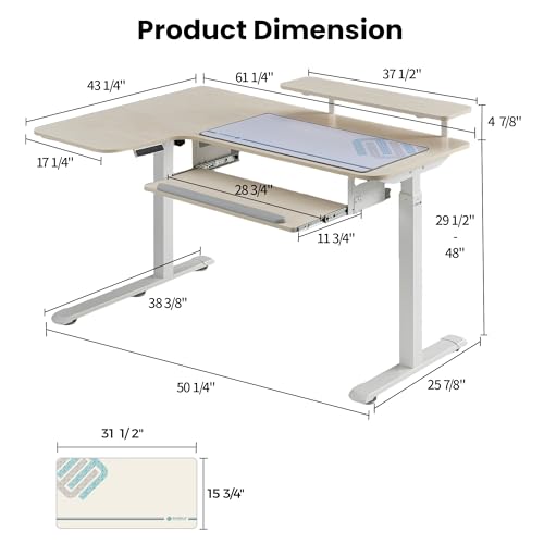 55 Inch L Shaped Electric Standing Desk, view 4