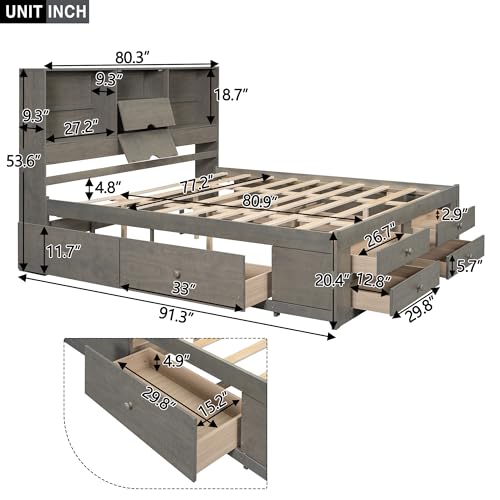 King Size Bed Frame with Storage Headboard and 8 Drawers, view 3