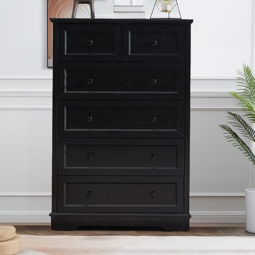 Farmhouse 6 Drawers Dresser, Black 48" Tall Chest of Drawers for Bedroom, view 4