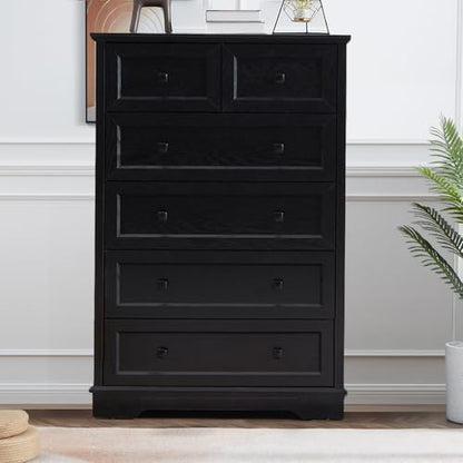 Farmhouse 6 Drawers Dresser, Black 48" Tall Chest of Drawers for Bedroom, view 4