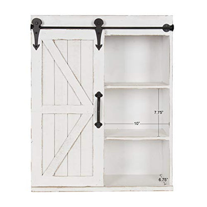 Cates Modern Farmhouse Decorative Wood Wall Storage Shelving Cabinet with Sliding Barn Door, Rustic White
