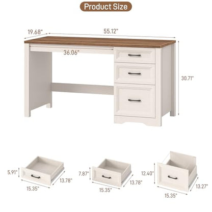 55" Wooden Executive Desk with 3 Drawers, view 3