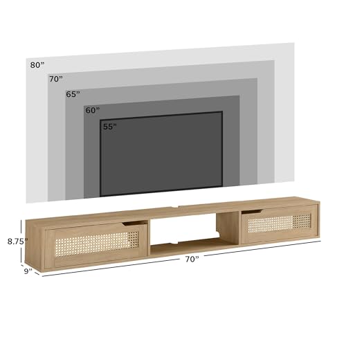 Destin Modern Rattan Flip-Down-Door Wall-Mounted Floating TV Stand for TVs, view 4