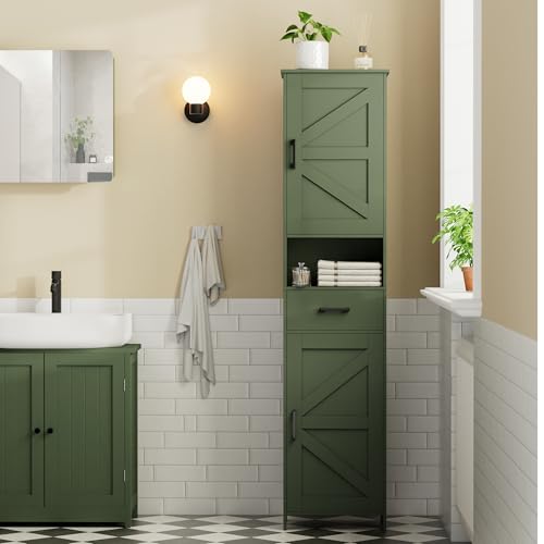 67" H Tall Bathroom Storage Cabinet with Barn Doors and Drawer, view 9