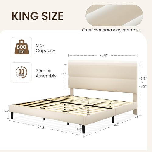 King Size Platform Bed Frame with Velvet Headboard, view 3