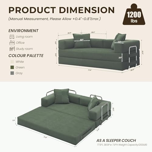 78" 5-in-1 Convertible Futon Sofa Bed, Boneless Corduroy, Green, view 3