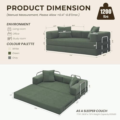 78" 5-in-1 Convertible Futon Sofa Bed, Boneless Corduroy, Green, view 3