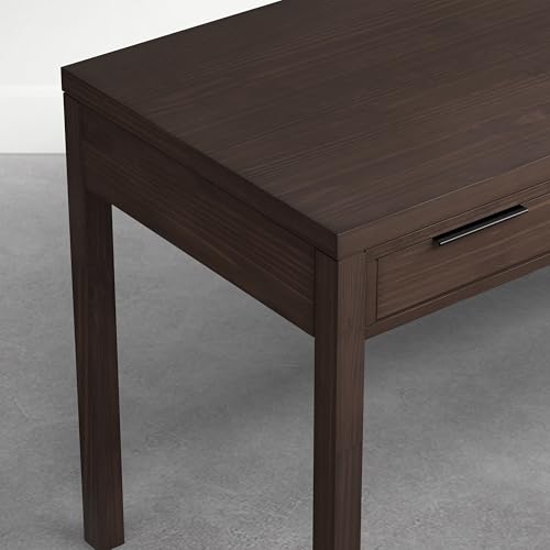 Hollander Desk - 60 Inch Wide Solid Wood Writing Desk in Dark Brown Walnut, Contemporary Home Office Computer Table for Workspace or Study with 2 Drawers and Flip-Down Keyboard Tray