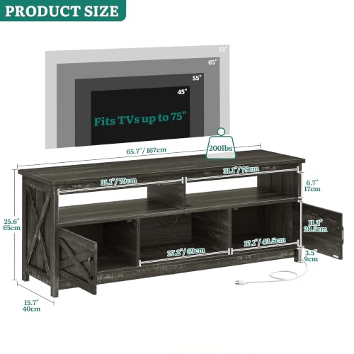66 Inch TV Stand with Power Outlets for 75" TVs, Dark Grey Oak, view 3