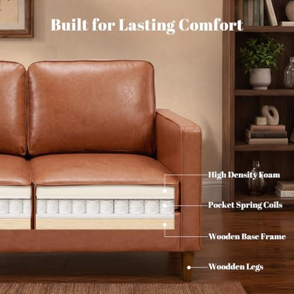 56" Faux Leather Loveseat Sofa, Mid Century Modern 2 Seater Love Seat Couch, view 6