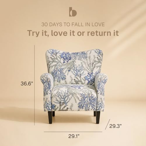 Modern Accent Chair for Living Room, High Back Linen Armchair with Wooden Legs, view 3