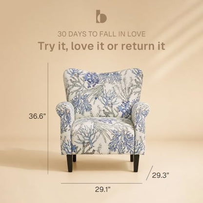 Modern Accent Chair for Living Room, High Back Linen Armchair with Wooden Legs, view 3