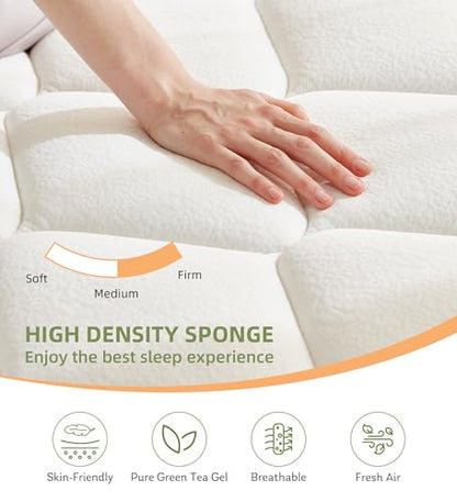 Queen Mattress,12 Inch Hybrid White Mattresses,Gel Memory Foam Spring Mattress in a Box,Medium Firm Pressure Relief