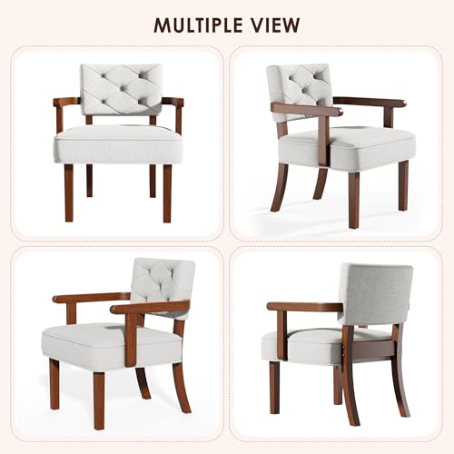 Modern Accent Chairs Set of 2,Butacas para Sala,Mid Century Small Arm Chair,Upholstered Wooden Chairs with Arm Rest,Tufted Backrest,Cushion, for Office,Waiting/Reading/Living Room, Beige