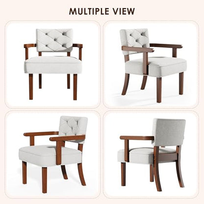 Modern Accent Chairs Set of 2,Butacas para Sala,Mid Century Small Arm Chair,Upholstered Wooden Chairs with Arm Rest,Tufted Backrest,Cushion, for Office,Waiting/Reading/Living Room, Beige